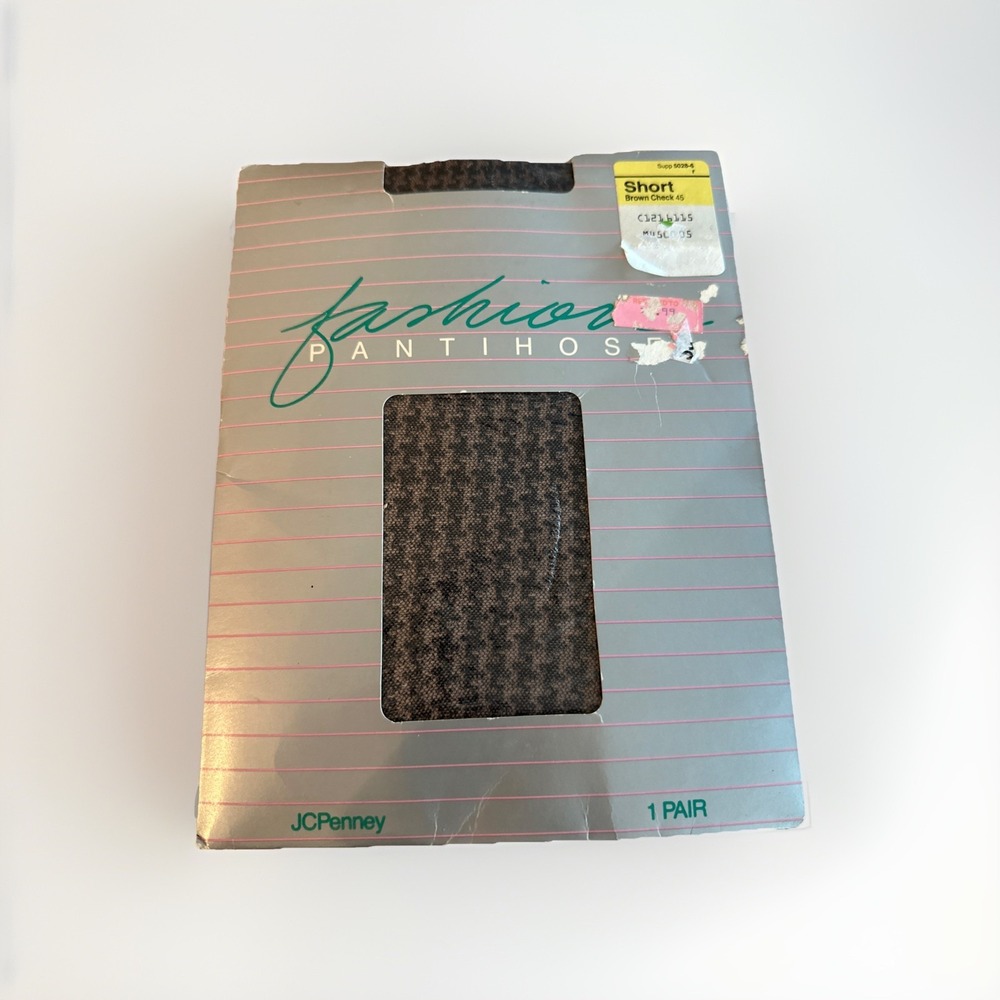 Fashion Pantyhose JCPenney NOS Brown Check Short Size
